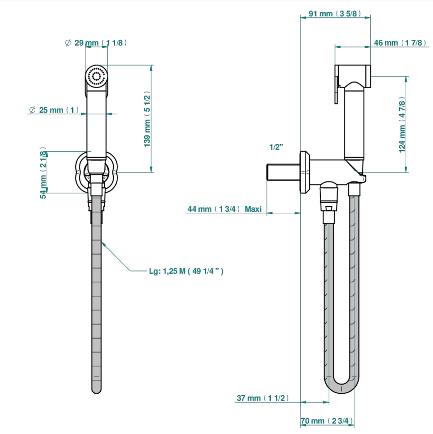 Ensemble hygiénique de WC THG avec douchette à gâchette, flexible et butée de sécurité intégrée sur sortie murale - Collection "Camélia Cristal Clair" - vue 6