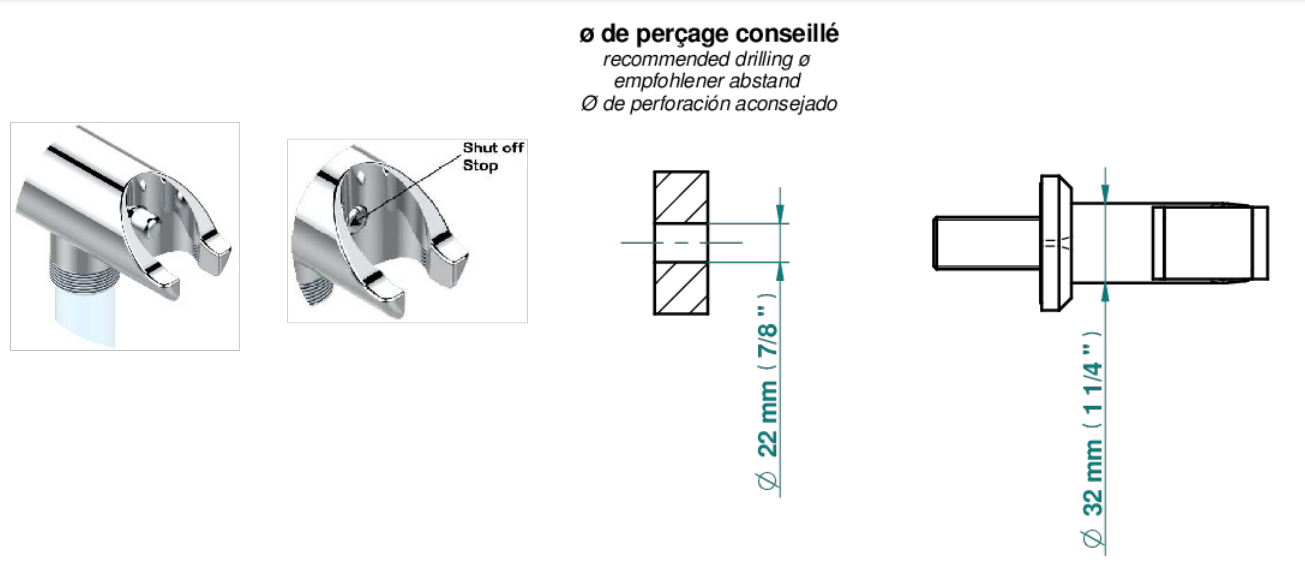 Ensemble hygiénique de WC THG avec douchette à gâchette, flexible et butée de sécurité intégrée sur sortie murale - Collection "Camélia Cristal Clair" - vue 7