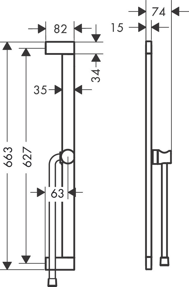 Barre de douche Hansgrohe Unica S Puro, avec support de douchette et flexible Isiflex 160 cm