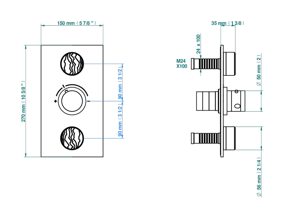 Set de finition THG pour douche thermostatique à encastrer 2 fonctions avec inverseur - Collection "Yoko Ice" - vue 6