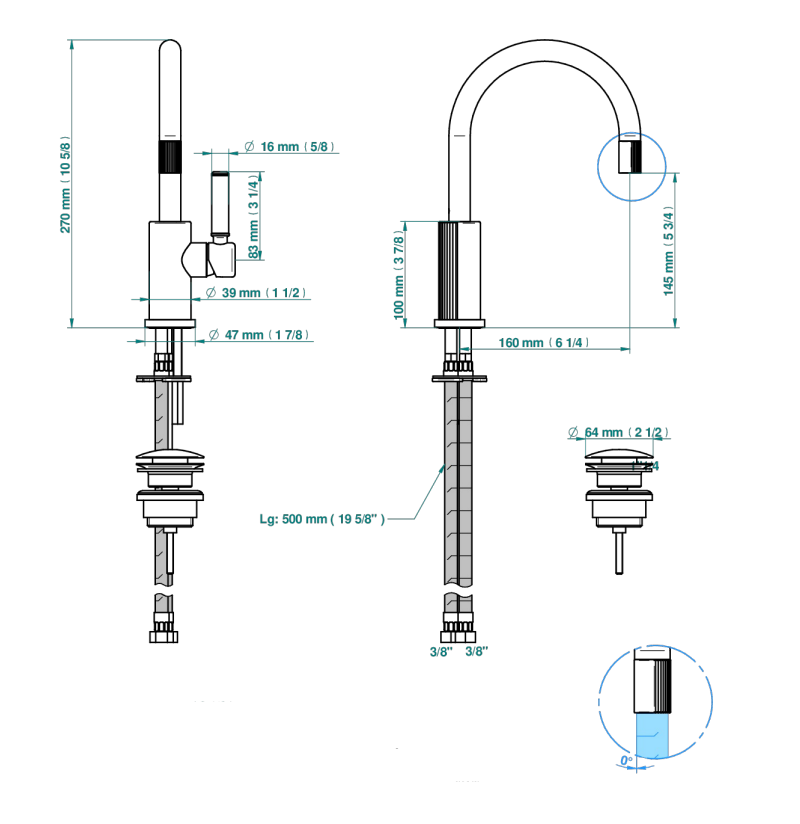 Mitigeur de lavabo monotrou  THG 145 avec vidage - Collection "Estrela à manettes" - vue 6