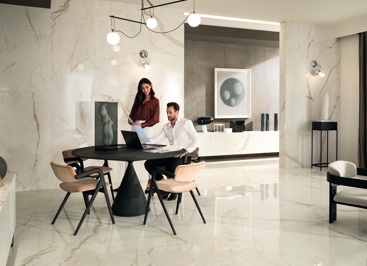 Grès cérame Marvel Shine Calacatta Prestigio 75 x 75 cm (finition Silk) - Atlas Concorde - 2ème choix — vue 4