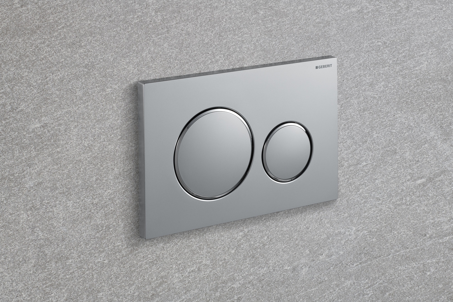 Plaque de déclenchement Geberit Sigma20 / Chromé mat laqué - anneaux design : chromé brillant / Revêtement Easy Clean + Anti-Traces de doigt