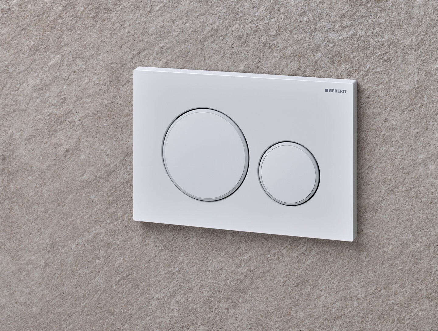 Plaque de déclenchement Geberit Sigma20 / Blanc mat laqué - anneaux design : blanc brillant / Revêtement Easy Clean + Anti-Traces de doigt — vue 3
