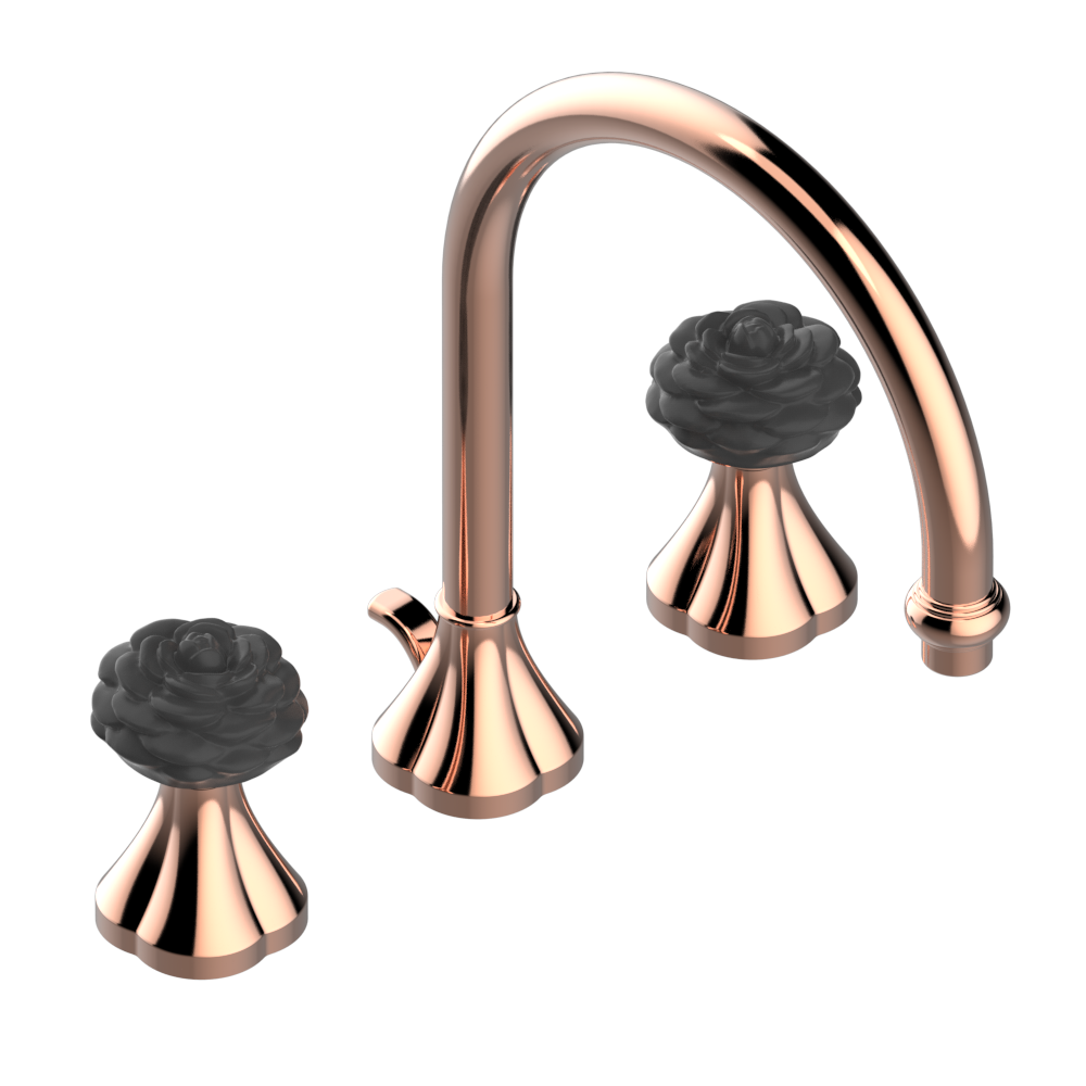 Mélangeur de lavabo 3 trous THG avec vidage - Collection "Camélia Cristal Noir" — vue 4