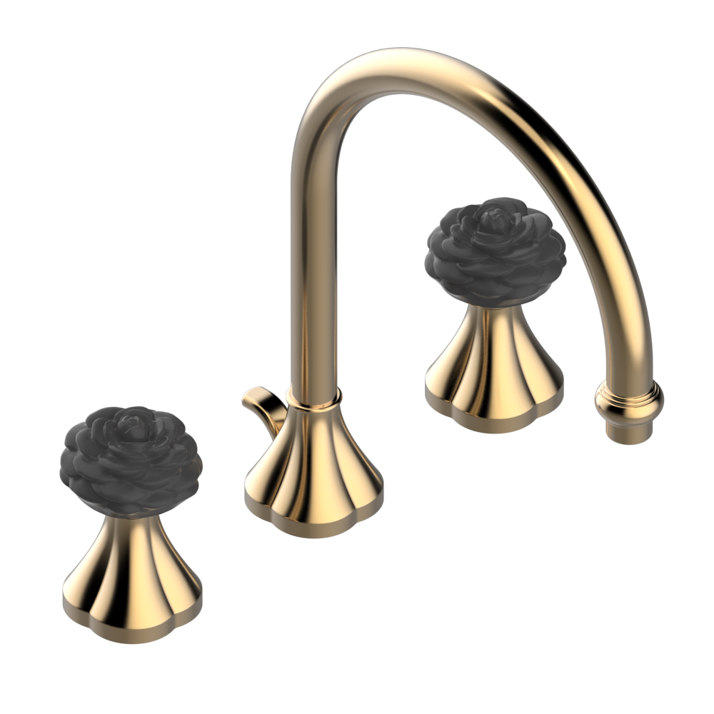 Mélangeur de lavabo 3 trous THG avec vidage - Collection "Camélia Cristal Noir" — vue 5