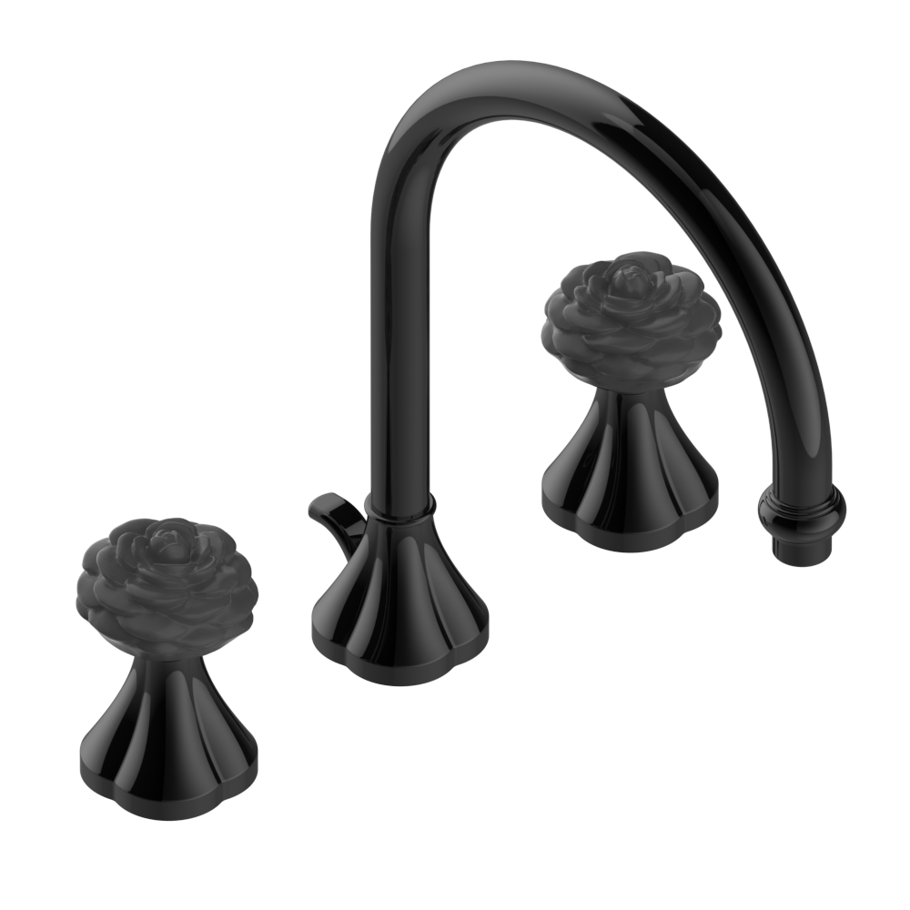 Mélangeur de lavabo 3 trous THG avec vidage - Collection "Camélia Cristal Noir"