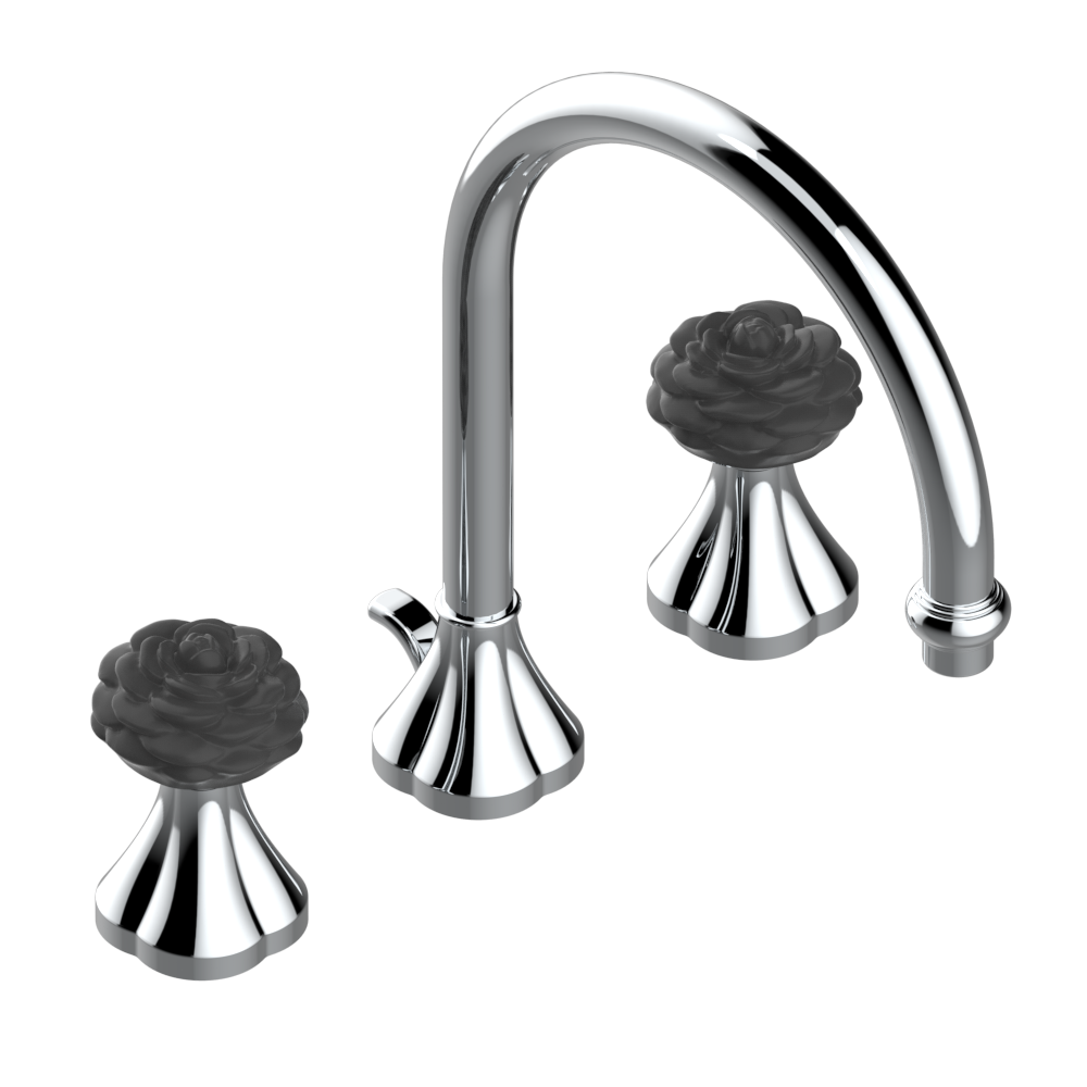 Mélangeur de lavabo 3 trous THG avec vidage pour serrage marbre - Collection &quot;Camélia Cristal Noir&quot;