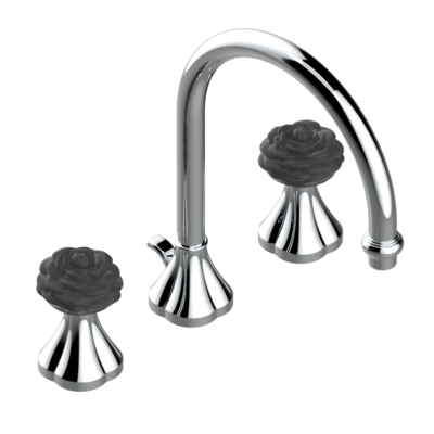 Mélangeur de lavabo 3 trous THG avec vidage pour serrage marbre - Collection &quot;Camélia Cristal Noir&quot;