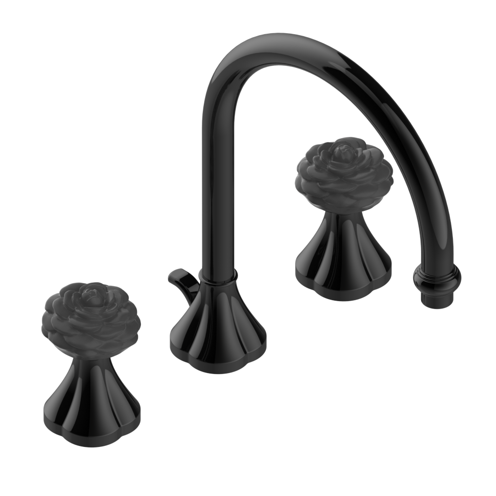 Mélangeur de lavabo 3 trous THG avec vidage pour serrage marbre - Collection "Camélia Cristal Noir"