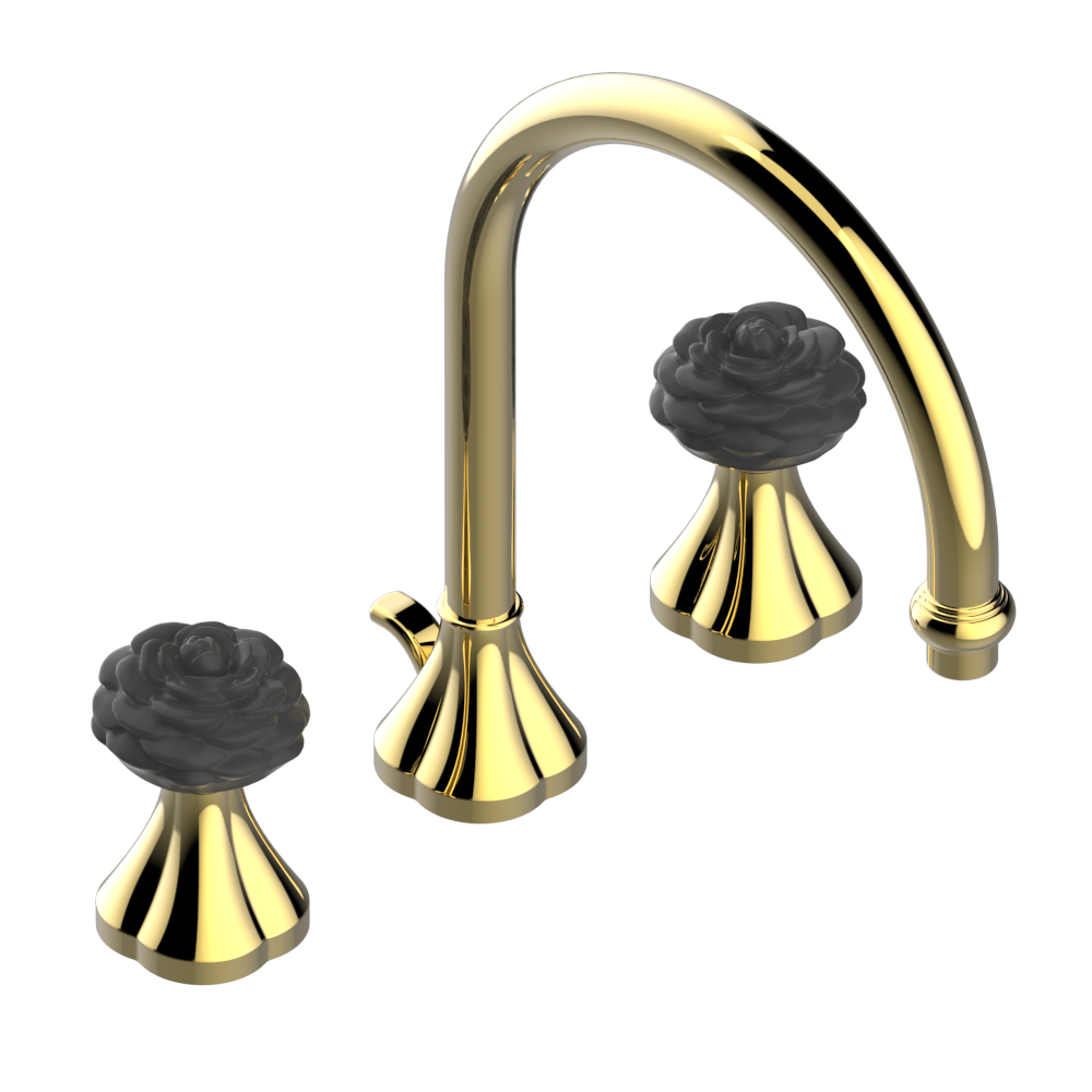 Mélangeur de lavabo 3 trous THG avec vidage pour serrage marbre - Collection "Camélia Cristal Noir" — vue 3