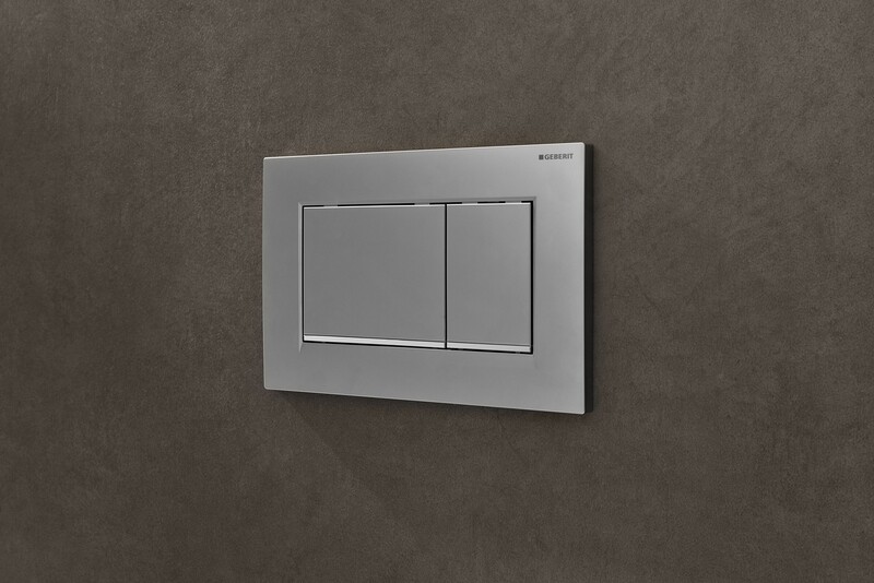 Plaque de déclenchement Geberit Sigma20 square / Chromé mat - bandes design : chromé brillant / Revêtement Easy Clean + Anti-Traces de doigt