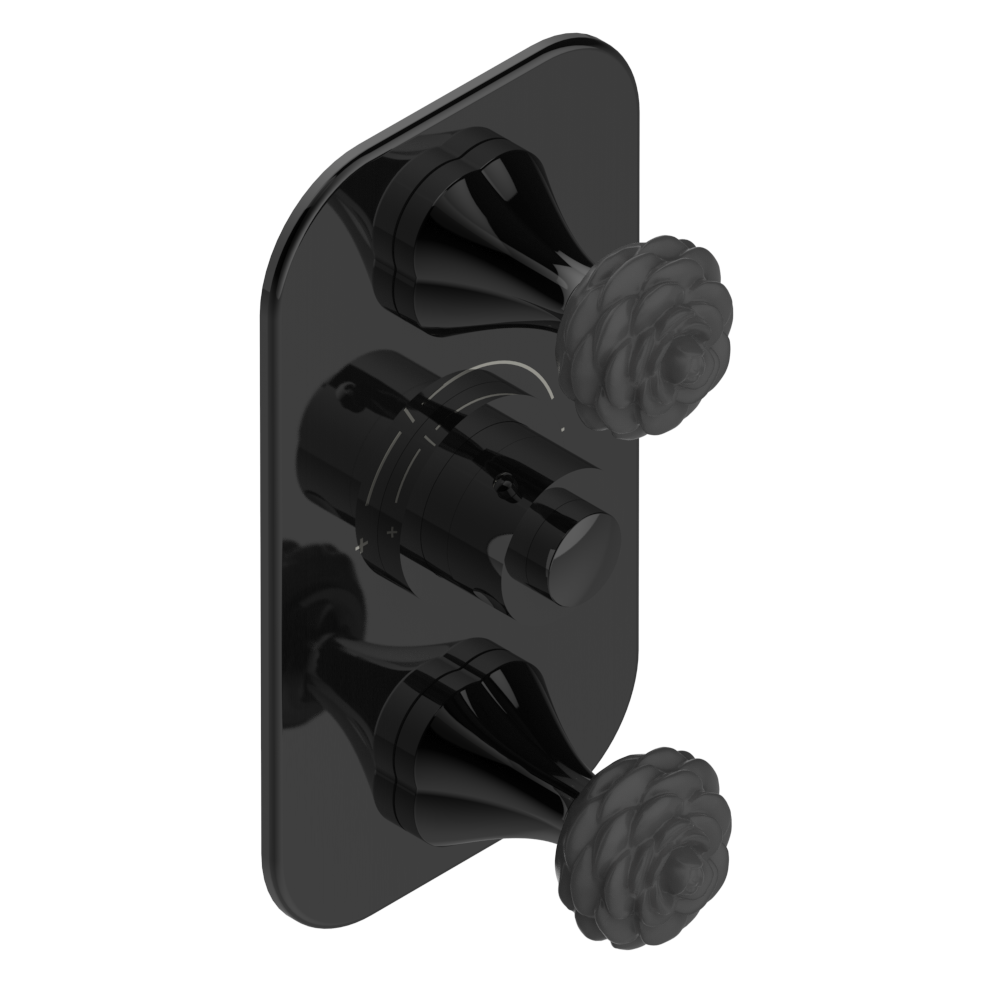 Set de finition THG pour douche thermostatique à encastrer avec deux robinets d'arrêt à 2 fonctions - Collection " Camélia Cristal Noir "