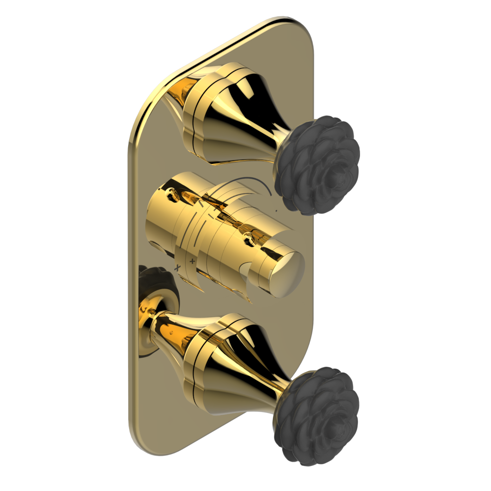 Set de finition THG pour douche thermostatique à encastrer avec deux robinets d'arrêt à 2 fonctions - Collection " Camélia Cristal Noir " — vue 3