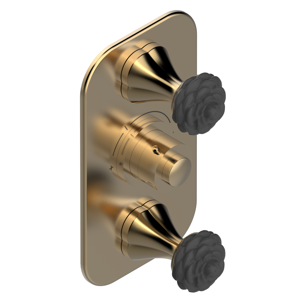 Set de finition THG pour douche thermostatique à encastrer avec deux robinets d'arrêt à 2 fonctions - Collection " Camélia Cristal Noir " — vue 5
