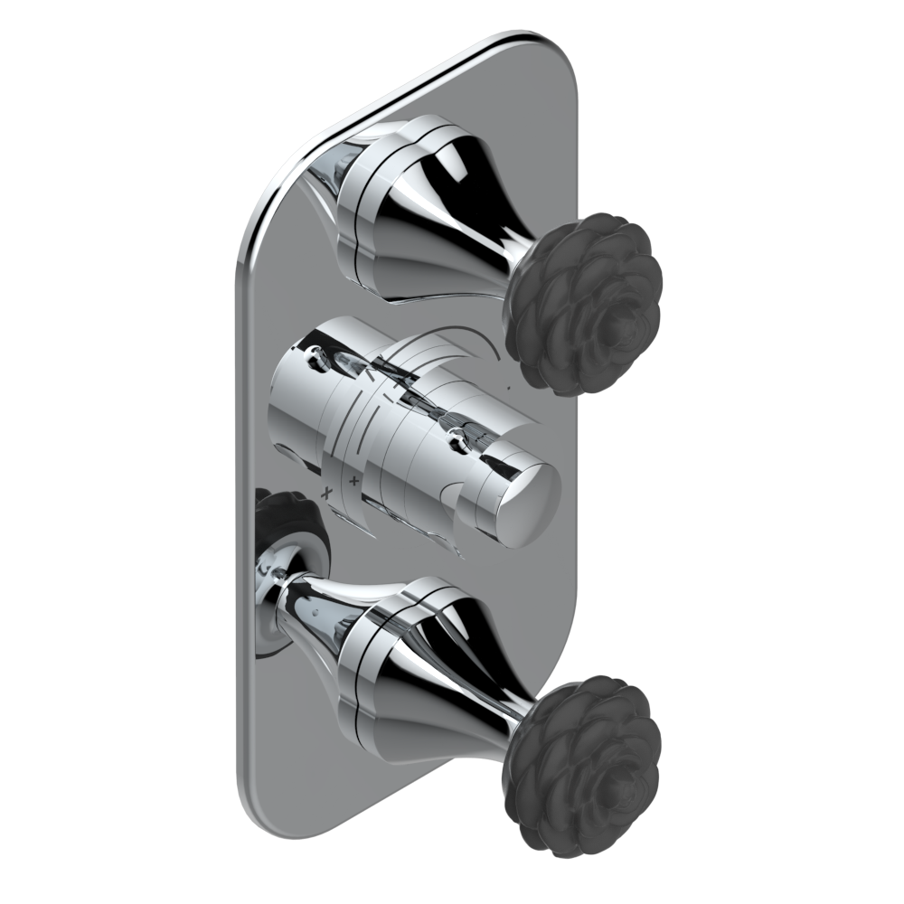 Set de finition THG pour douche thermostatique à encastrer avec deux robinets d&#39;arrêt à 2 fonctions - Collection &quot; Camélia Cristal Noir &quot;