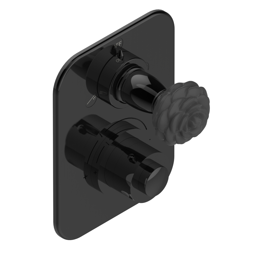 Set de finition THG pour douche thermostatique à encastrer 2 fonctions avec inverseur - Collection "Camélia Cristal Noir"