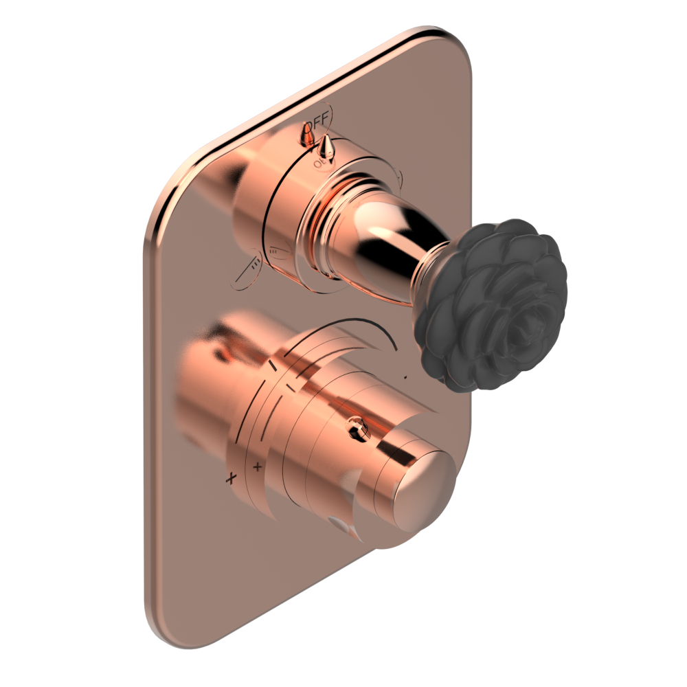 Set de finition THG pour douche thermostatique à encastrer 2 fonctions avec inverseur - Collection "Camélia Cristal Noir" — vue 4