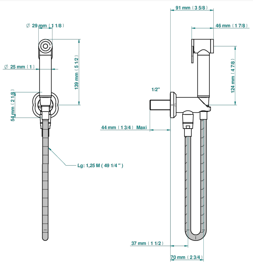 Ensemble hygiénique de WC THG avec douchette à gâchette, flexible et butée de sécurité intégrée sur sortie murale - Collection "Camélia Cristal Noir" - vue 6