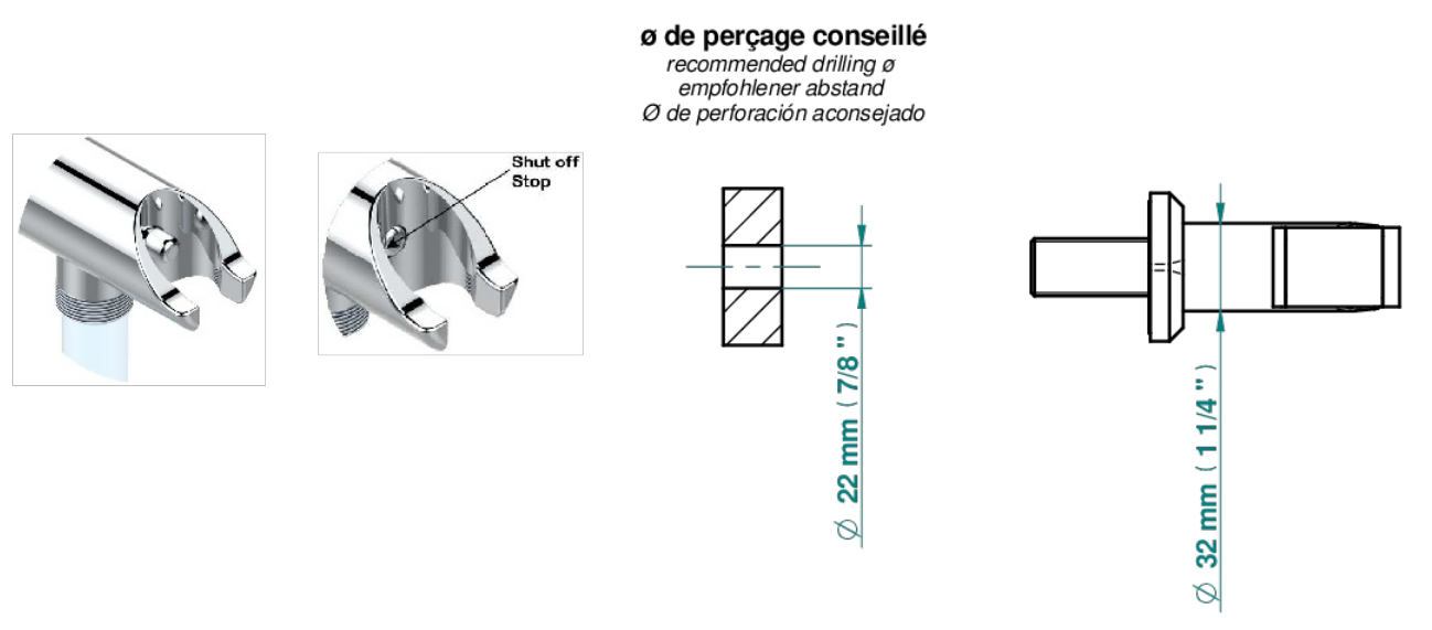 Ensemble hygiénique de WC THG avec douchette à gâchette, flexible et butée de sécurité intégrée sur sortie murale - Collection "Camélia Cristal Noir" - vue 7
