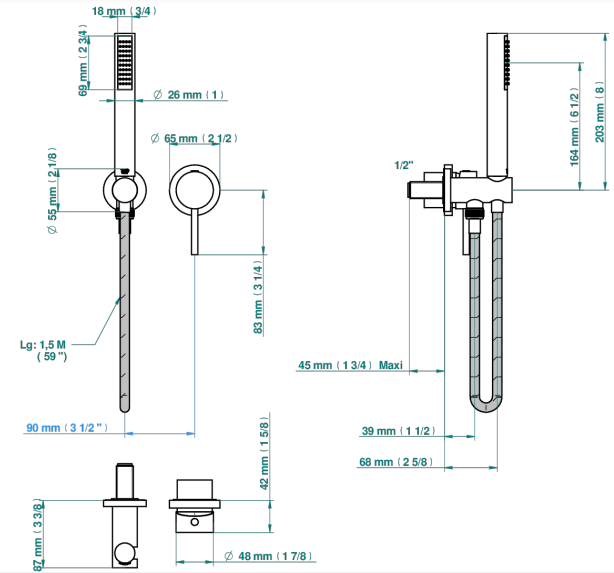 Set de finition THG pour douche thermostatique à encastrer avec deux robinets d'arrêt à 2 fonctions - Collection "Montaigne Marbre Grand Antique" - vue 6