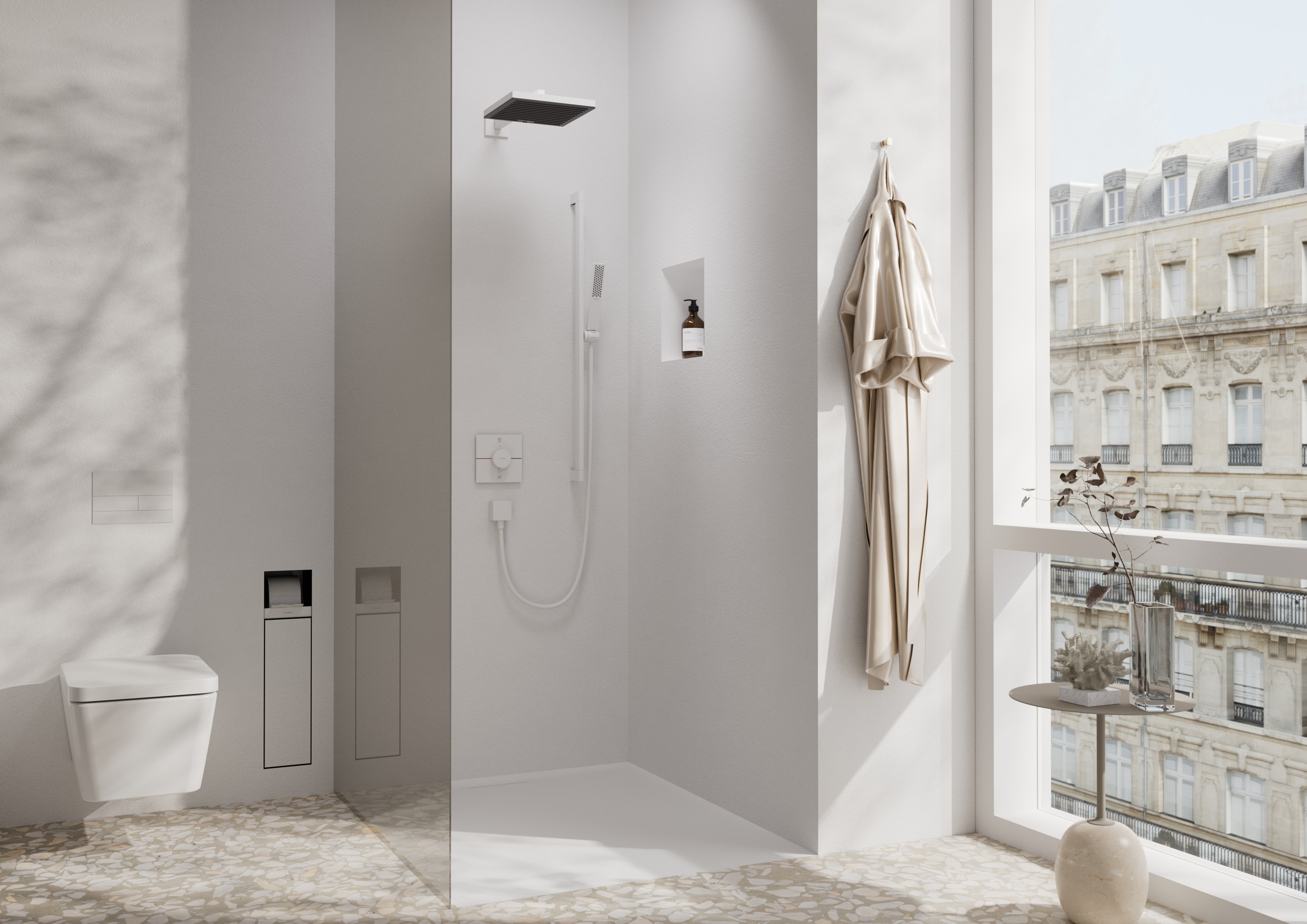 Douche de tête Hansgrohe Pulsify E 260 1 jet EcoSmart en blanc mat - vue 4