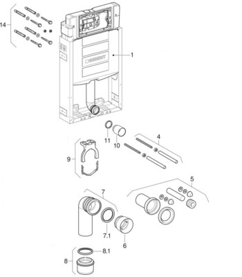 Ensemble des pièces détachées | Bâti-support Geberit Kombifix Sigma 12 cm