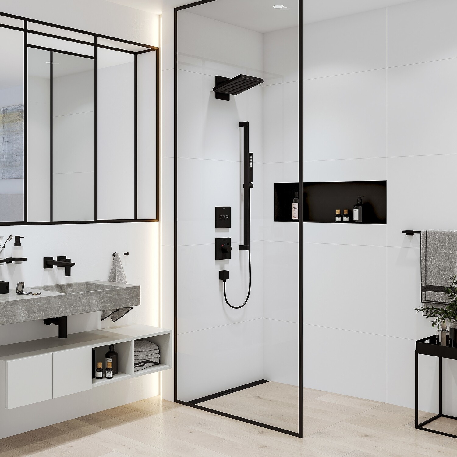 Douche de tête Hansgrohe Pulsify E 260 2 jets avec raccord mural en noir mat — vue 3
