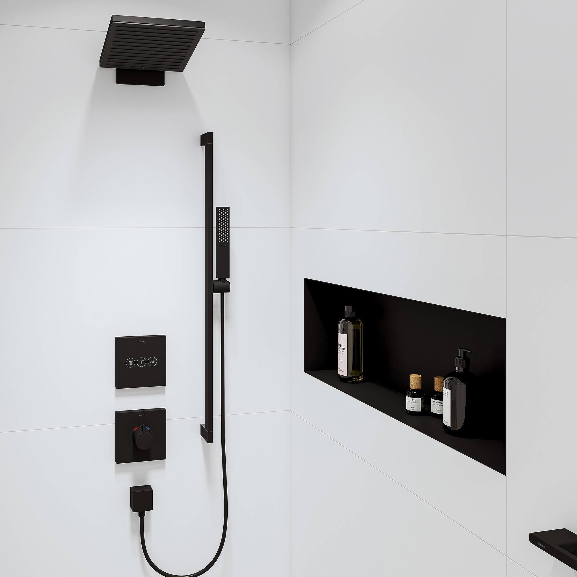 Douche de tête Hansgrohe Pulsify E 260 2 jets avec raccord mural en noir mat - vue 2