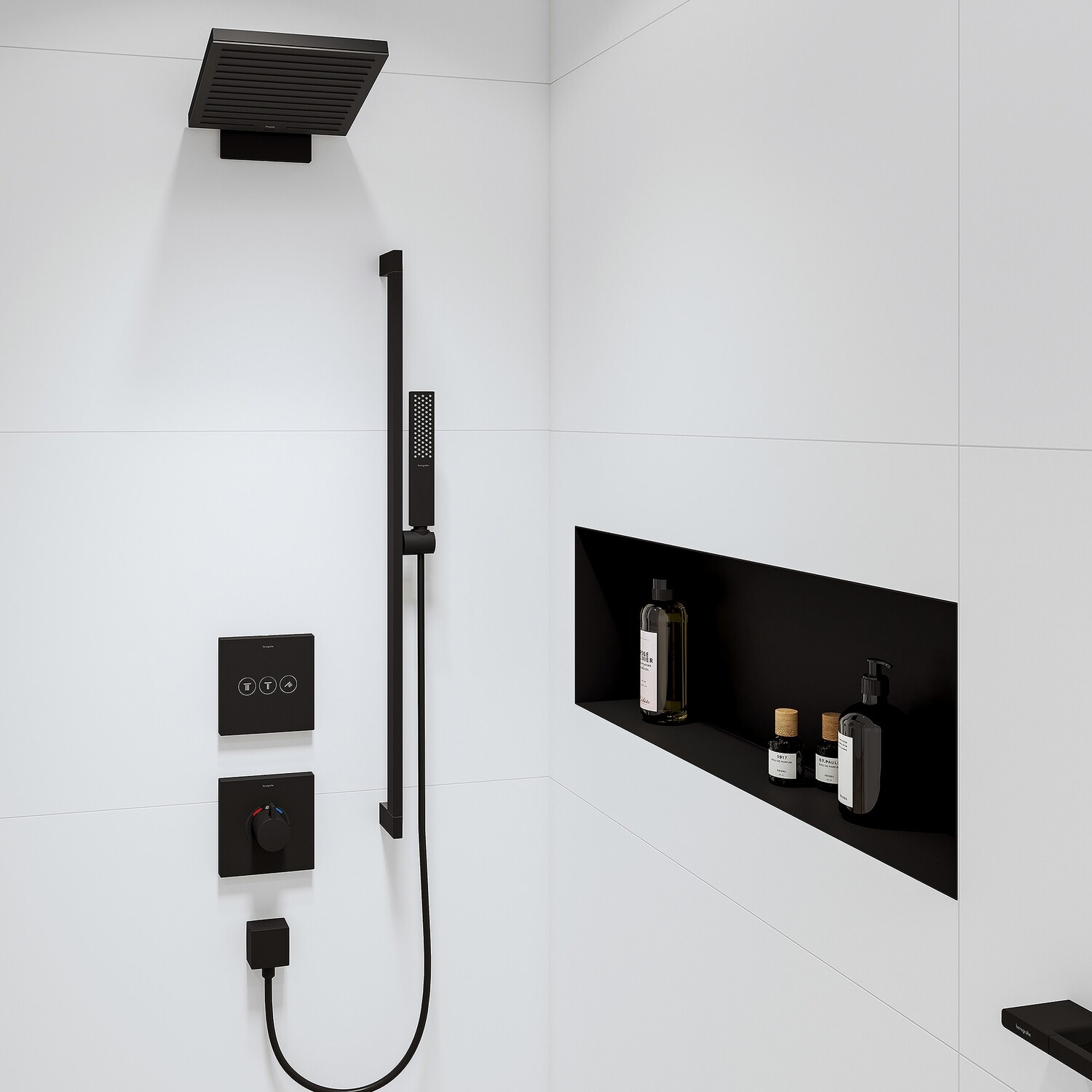 Douche de tête Hansgrohe Pulsify E 260 2 jets avec raccord mural en noir mat