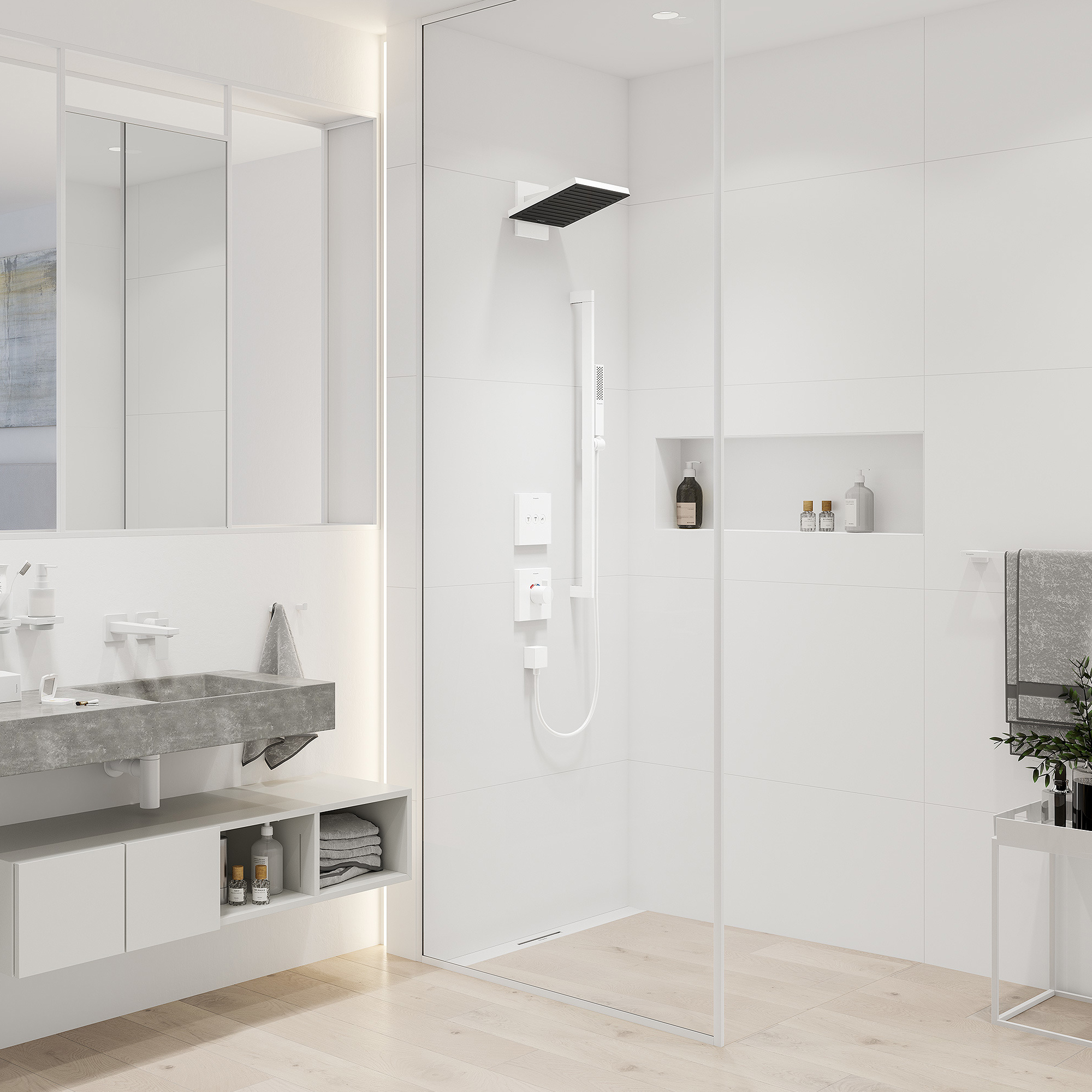 Douche de tête Hansgrohe Pulsify E 260 2 jets avec raccord mural en blanc mat - vue 3