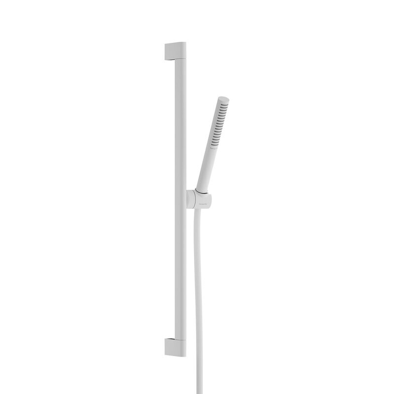 Barre de douche Hansgrohe avec douchette à main Puslsify S 100 EcoSmart et flexible Isiflex en blanc mat