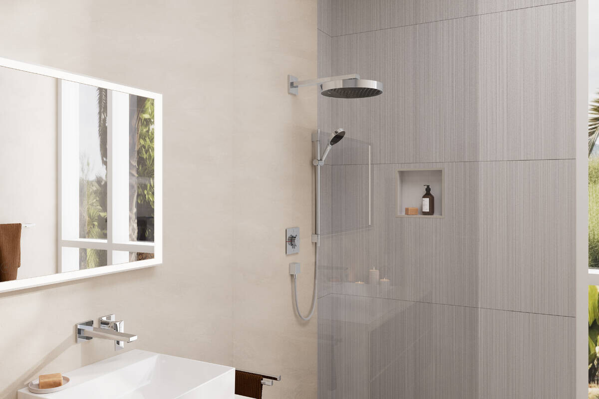Barre de douche Hansgrohe avec douchette à main Rainfinity Select S Puro 130 EcoSmart 3 jets et flexible Designflex