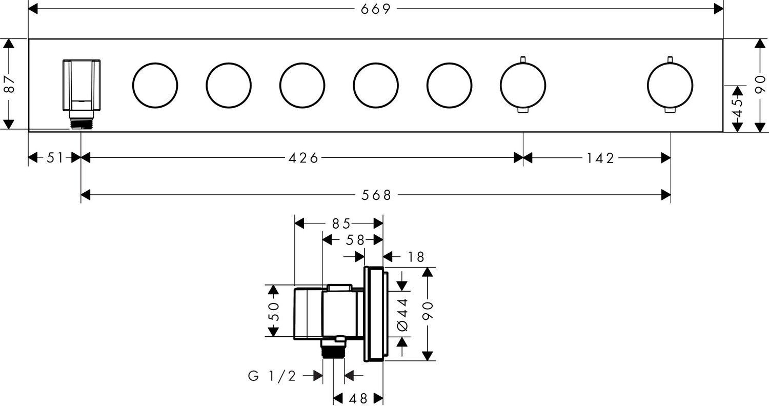 Module thermostatique encastré Axor ShowerSolutions avec 5 fonctions — vue 3