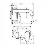 Vernis Shape Mitigeur de lavabo encastré mural, bec 207 mm, bonde à écoulement libre