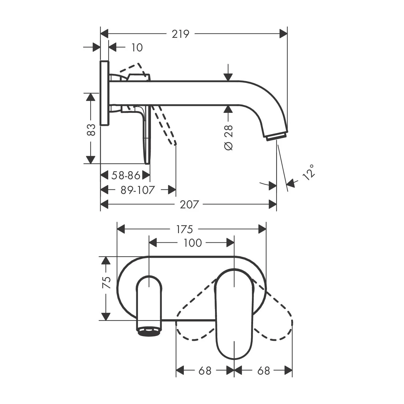 Mitigeur de lavabo encastré Hansgrohe Vernis Shape bec 207 mm en noir mat