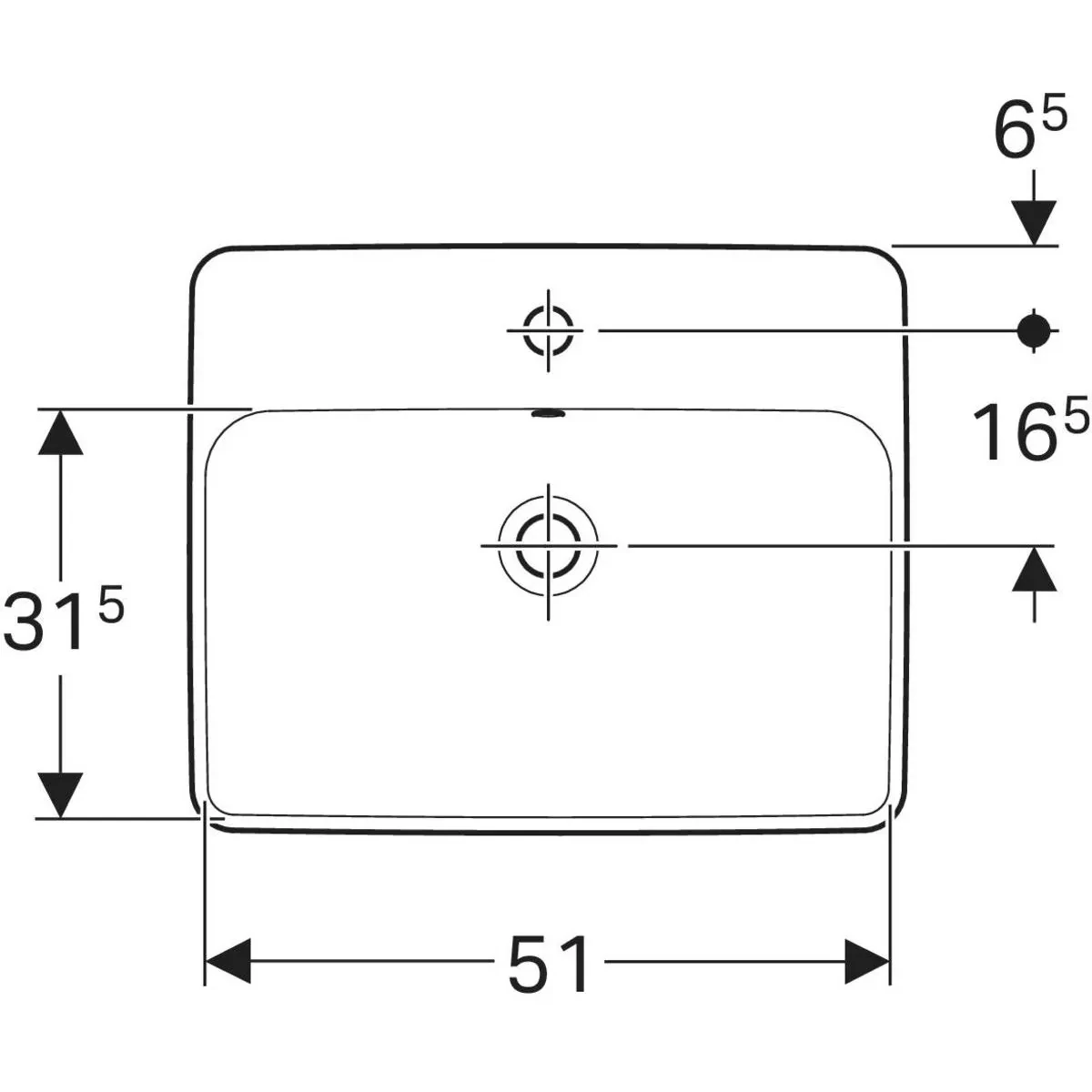 Vasque à encastrer Geberit VariForm rectangulaire 55 x 45 cm, avec plage de robinetterie — vue 4