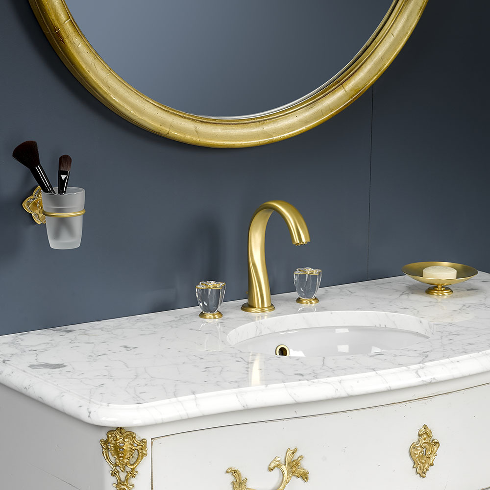 Mélangeur de lavabo 3 trous THG avec vidage - Collection "Pétale de Cristal Clair liseré doré" - vue 6