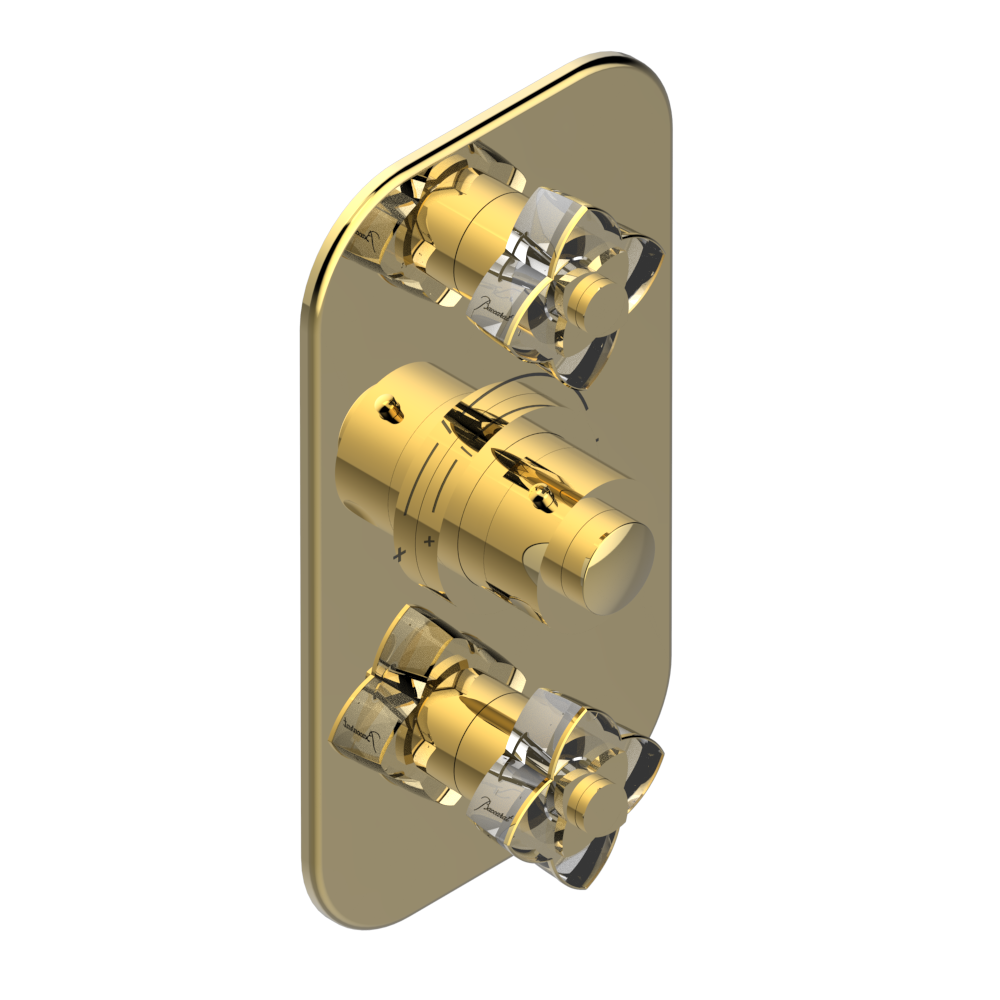 Set de finition THG pour douche thermostatique à encastrer avec deux robinets d'arrêt à 2 fonctions - Collection "Pétale de Cristal Clair liseré doré" - vue 3