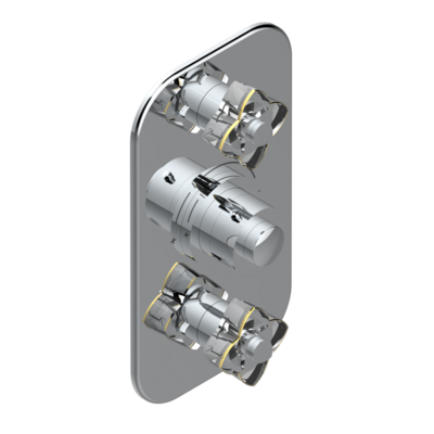 Set de finition THG pour douche thermostatique à encastrer avec deux robinets d&#39;arrêt à 2 fonctions - Collection &quot;Pétale de Cristal Clair liseré doré&quot;