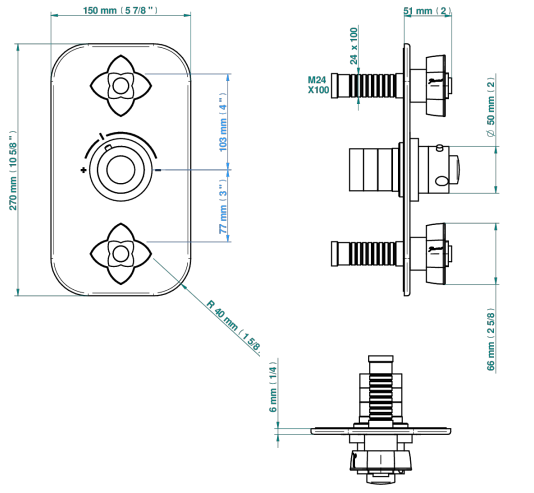 Set de finition THG pour douche thermostatique à encastrer avec deux robinets d'arrêt à 2 fonctions - Collection "Pétale de Cristal Clair liseré doré" - vue 4