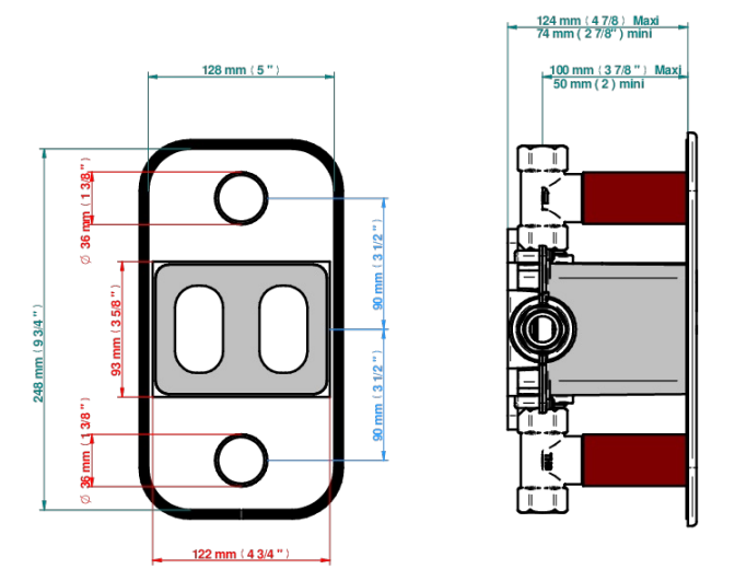 Set de finition THG pour douche thermostatique à encastrer avec deux robinets d'arrêt à 2 fonctions - Collection "Pétale de Cristal Clair liseré doré" - vue 5