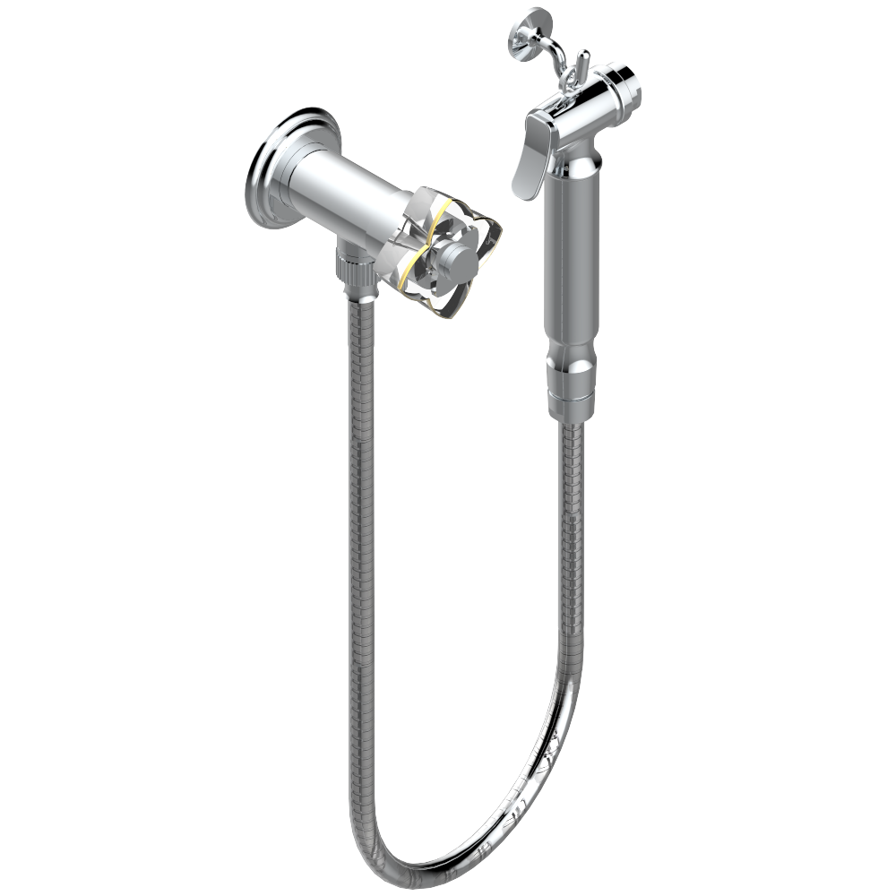 Ensemble hygiénique de WC THG avec robinet d&#39;arrêt - Collection &quot;Pétale de Cristal Clair liseré doré &quot;