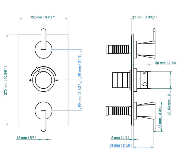Set de finition THG pour douche thermostatique à encastrer avec deux robinets d'arrêt à 2 fonctions - Collection "Métamorphose céramique noire" — vue 5