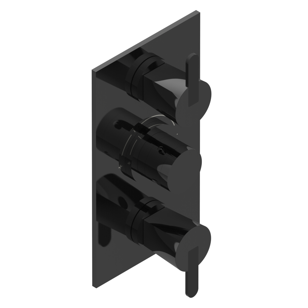 Set de finition THG pour douche thermostatique à encastrer avec deux robinets d'arrêt à 2 fonctions - Collection "Métamorphose céramique noire" — vue 3
