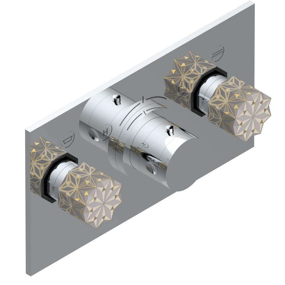 Set de finition THG pour douche thermostatique à encastrer avec deux robinets d&#39;arrêt pour installation horizontale à 2 fonctions - Collection &quot;Nihal porcelaine ivoire&quot;