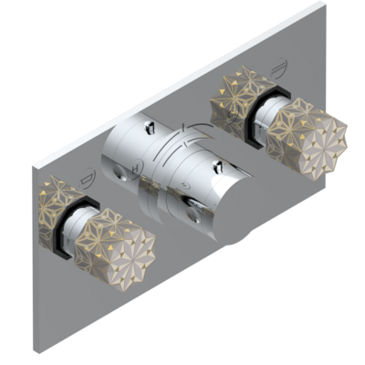Set de finition THG pour douche thermostatique à encastrer avec deux robinets d'arrêt pour installation horizontale à 2 fonctions - Collection "Nihal porcelaine ivoire"