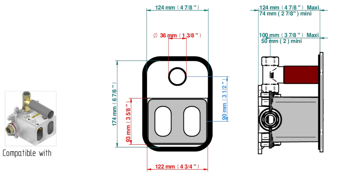 Set de finition THG pour douche thermostatique à encastrer avec un robinet d'arrêt - Collection "Yoko Delta Howlite" - vue 7