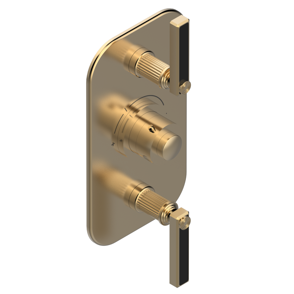 Set de finition THG pour douche thermostatique à encastrer avec deux robinets d'arrêt pour installation verticales à 2 fonctions - Collection "Grand Central Onyx noir" — vue 5