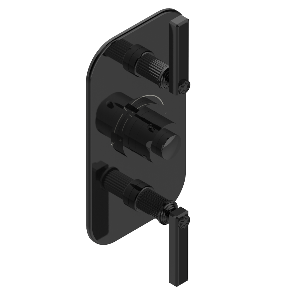 Set de finition THG pour douche thermostatique à encastrer avec deux robinets d'arrêt pour installation verticales à 2 fonctions - Collection "Grand Central Onyx noir" — vue 2